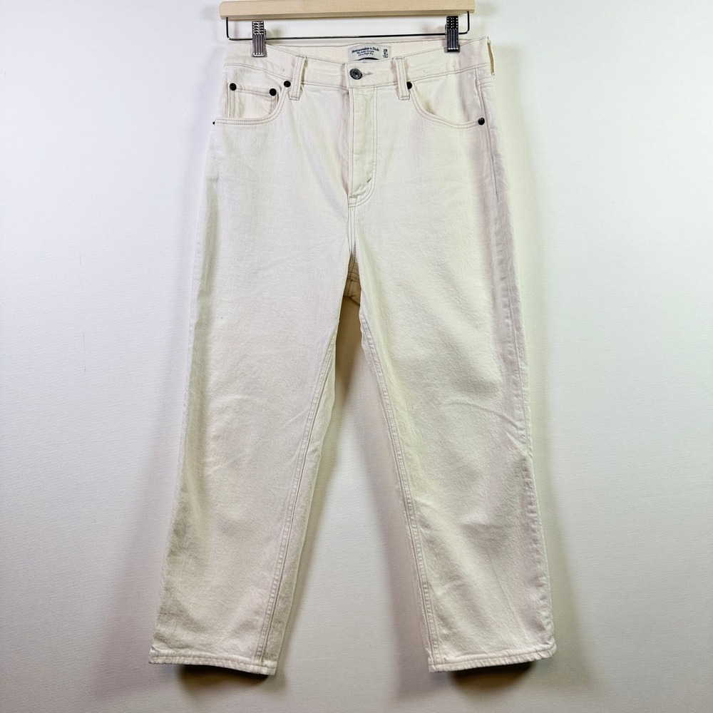 ABERCROMBIE &‎ FITCH Cream Ultra High Rise Ankle Straight Jeans 29/8XS